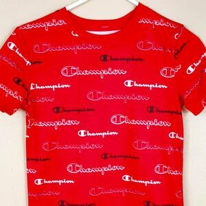 Champion Boys All Over Print T-Shirt 10-12 Red Signature Short Sleeve Top